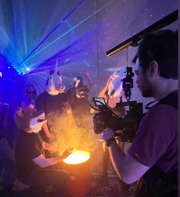Shooting a wild party scene for VEHICLE's "Keep The Receipts" music video, 2022.